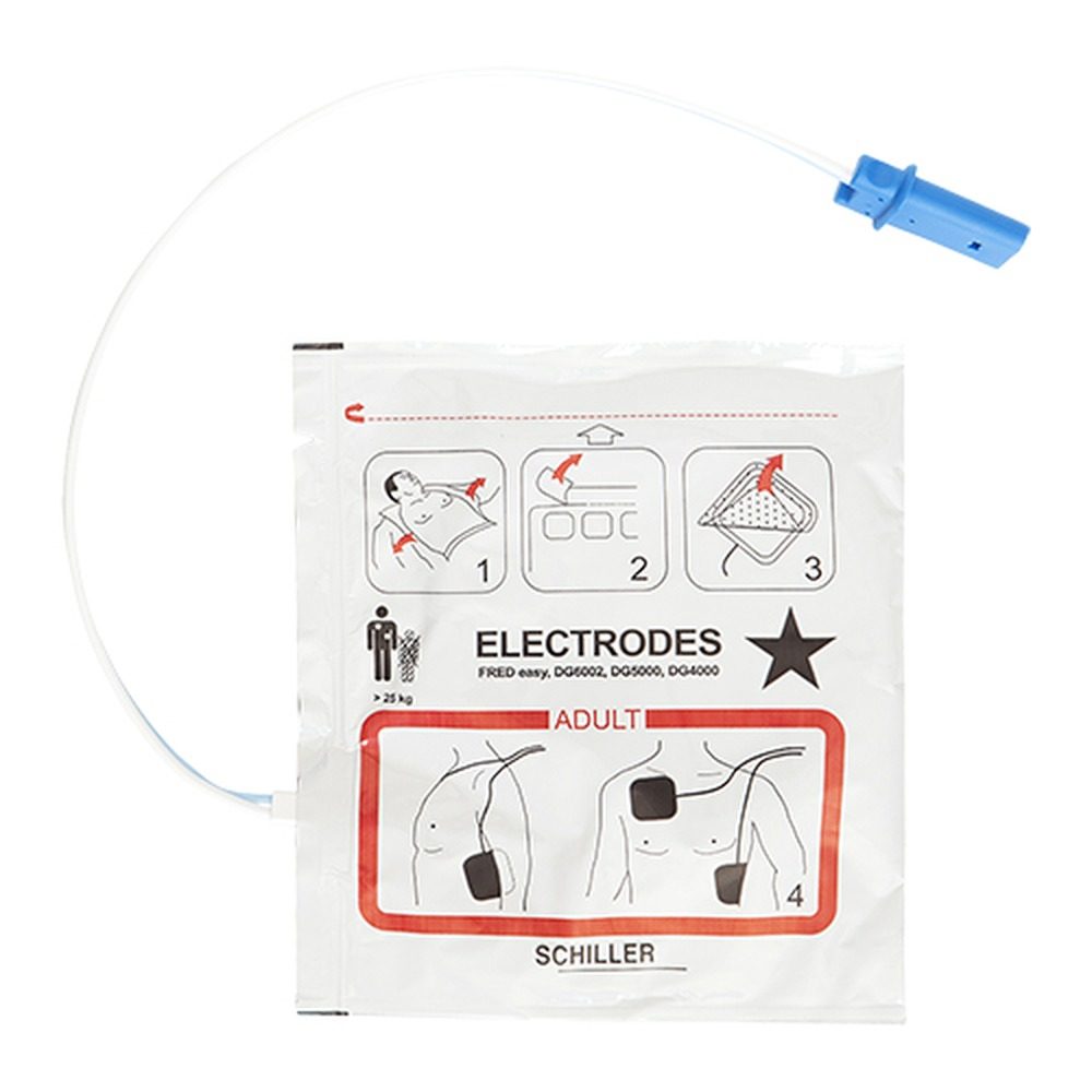 Elettrodi preconnessi per adulti Schiller per defibrillatore Fred Easy in busta sigillata